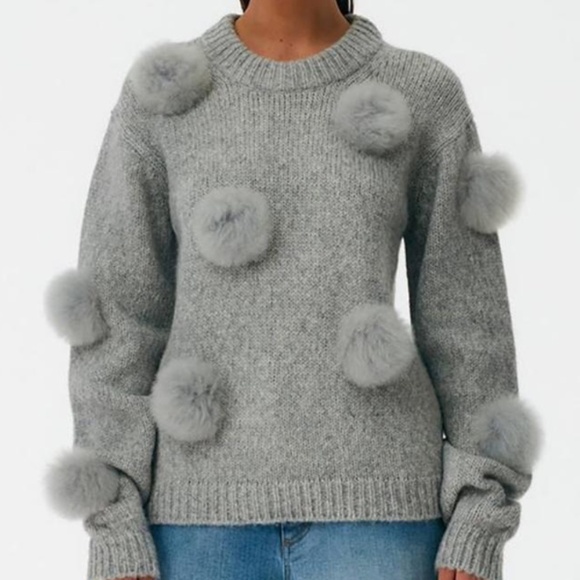 NEW TIBI BLACK ALPACA POMPOM SWEATER - Picture 12 of 13